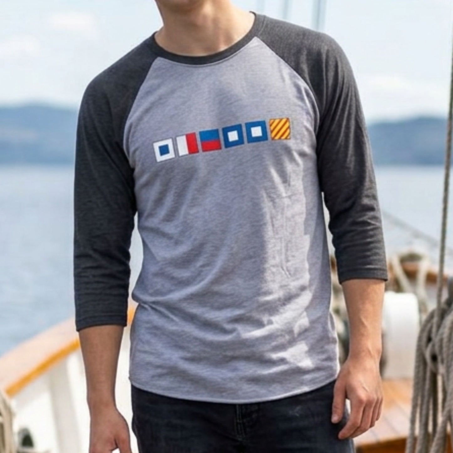 Personalized Nautical Flags Raglan Shirt 3/4 Sleeve Tee