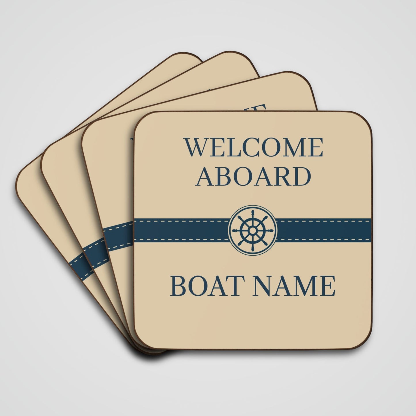 Boat Name Coaster - Ship Wheel (Set of 4)