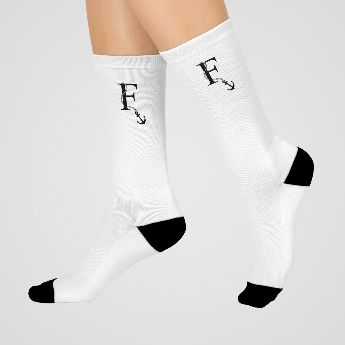 Nautical Monogram White Cushioned Crew Socks