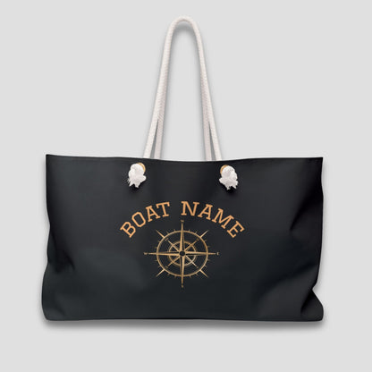 Personalized Boat Name Weekender – Nautical Tote with Compass & Rope Handles