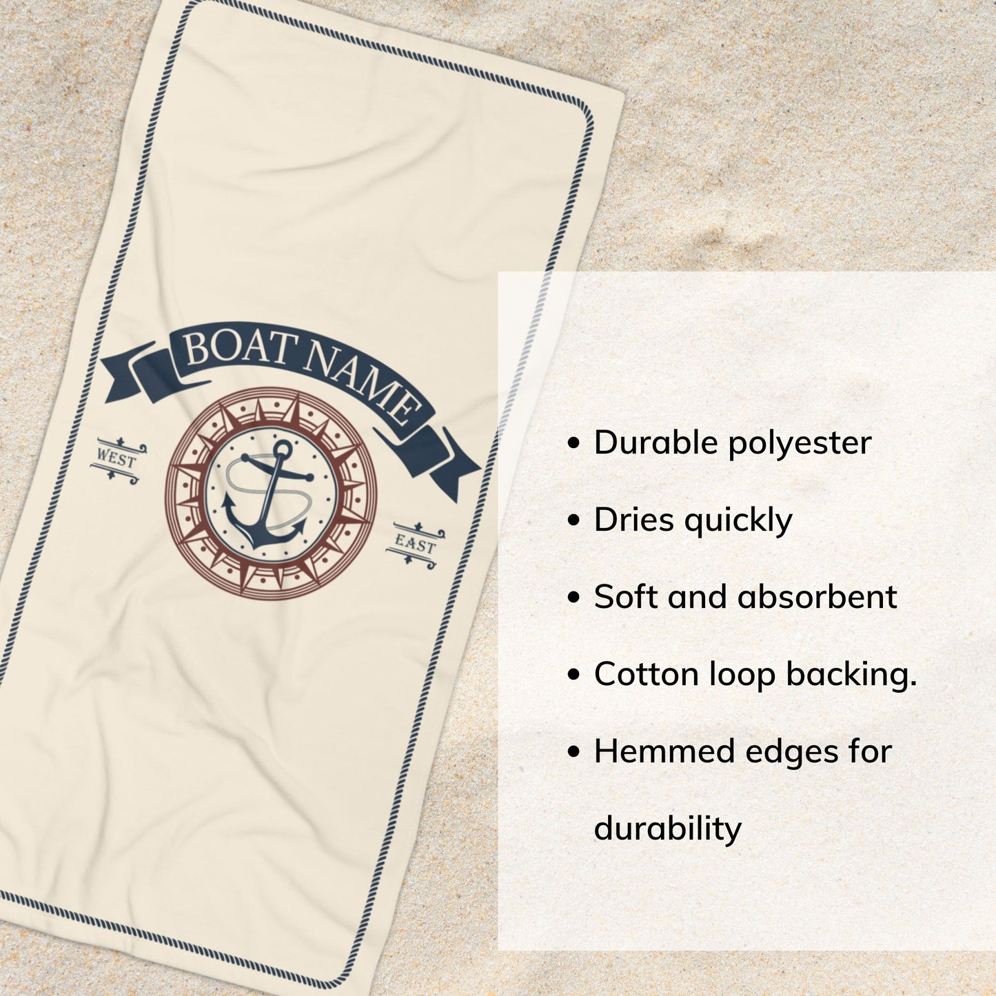 Custom Compass Anchor Towel with Boat Name