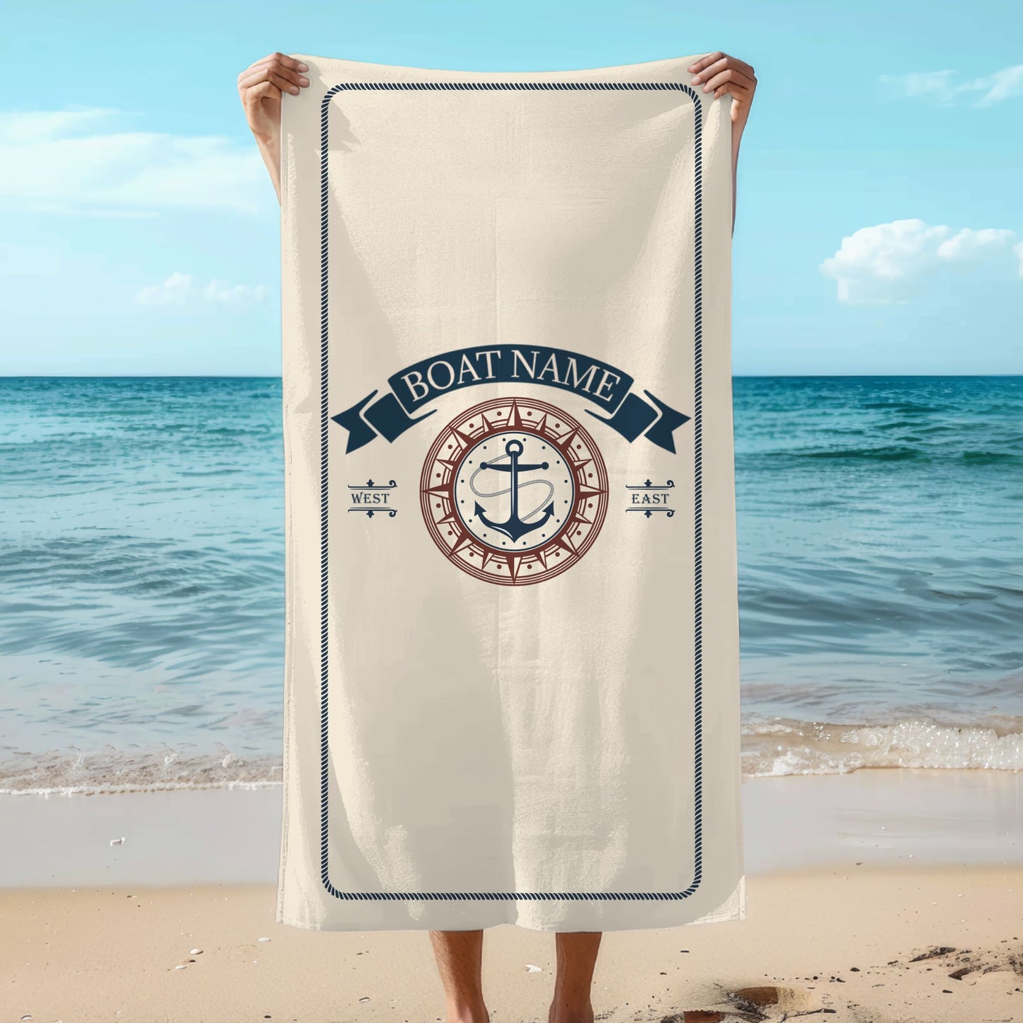 Custom Compass Anchor Towel with Boat Name
