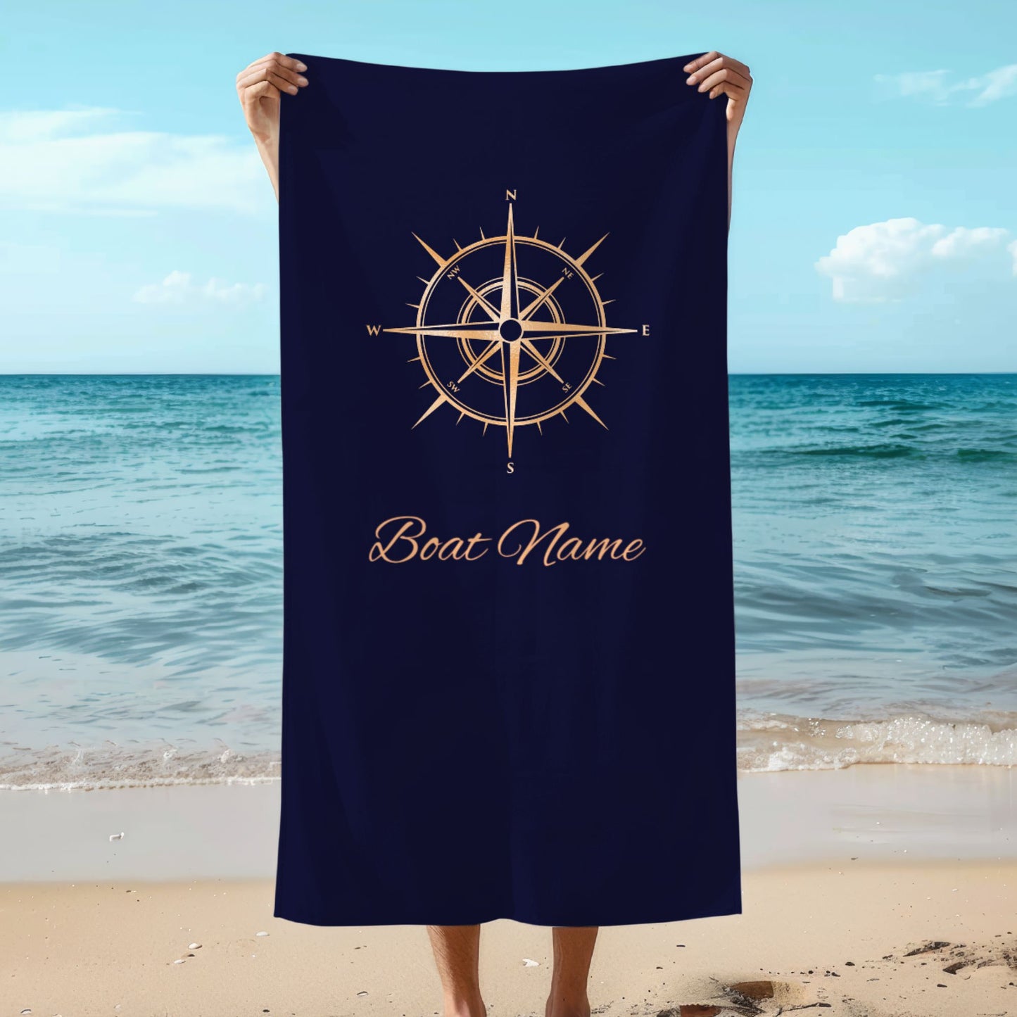 Navy Blue Gold Compass Towel