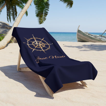 Navy Blue Gold Compass Towel