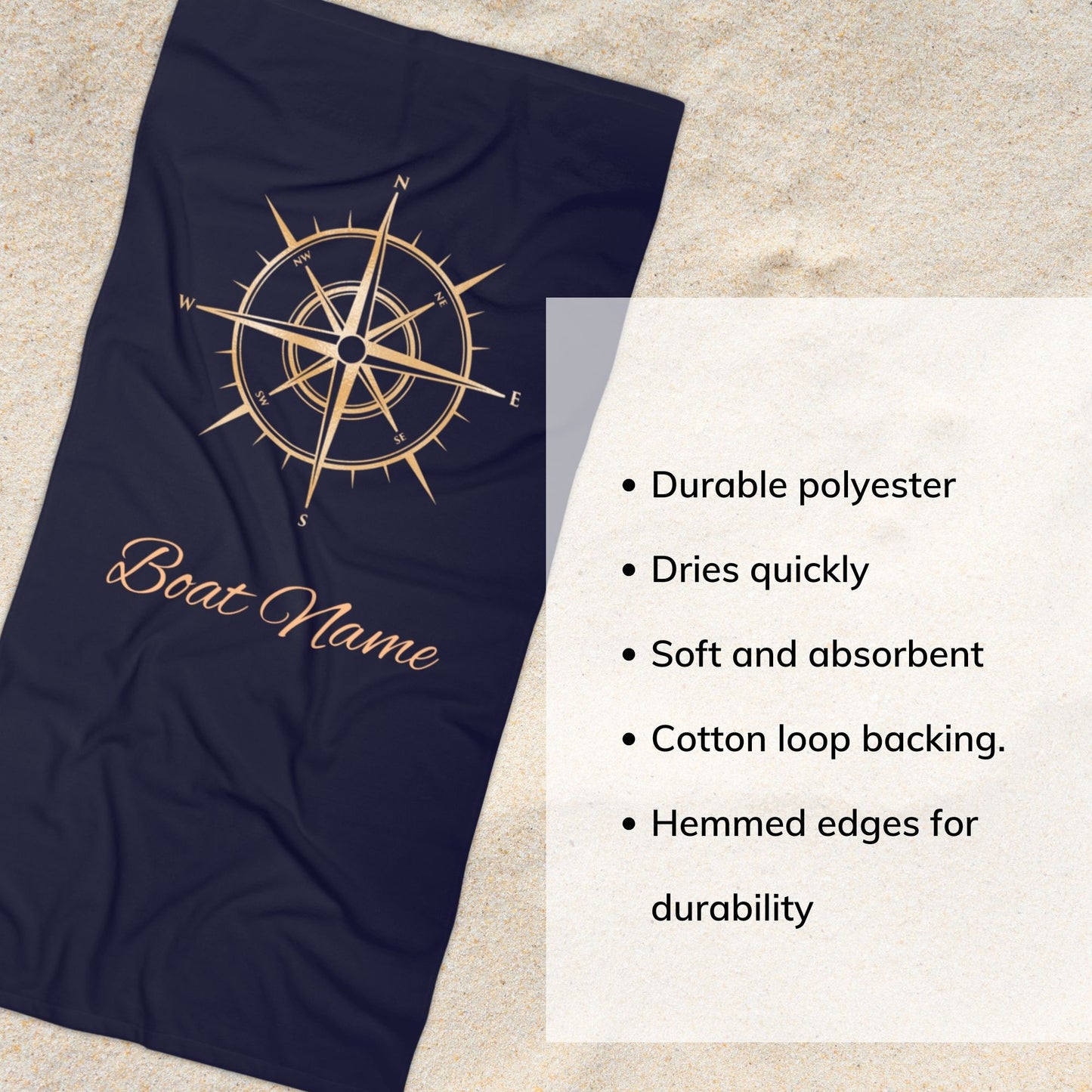 Navy Blue Gold Compass Towel