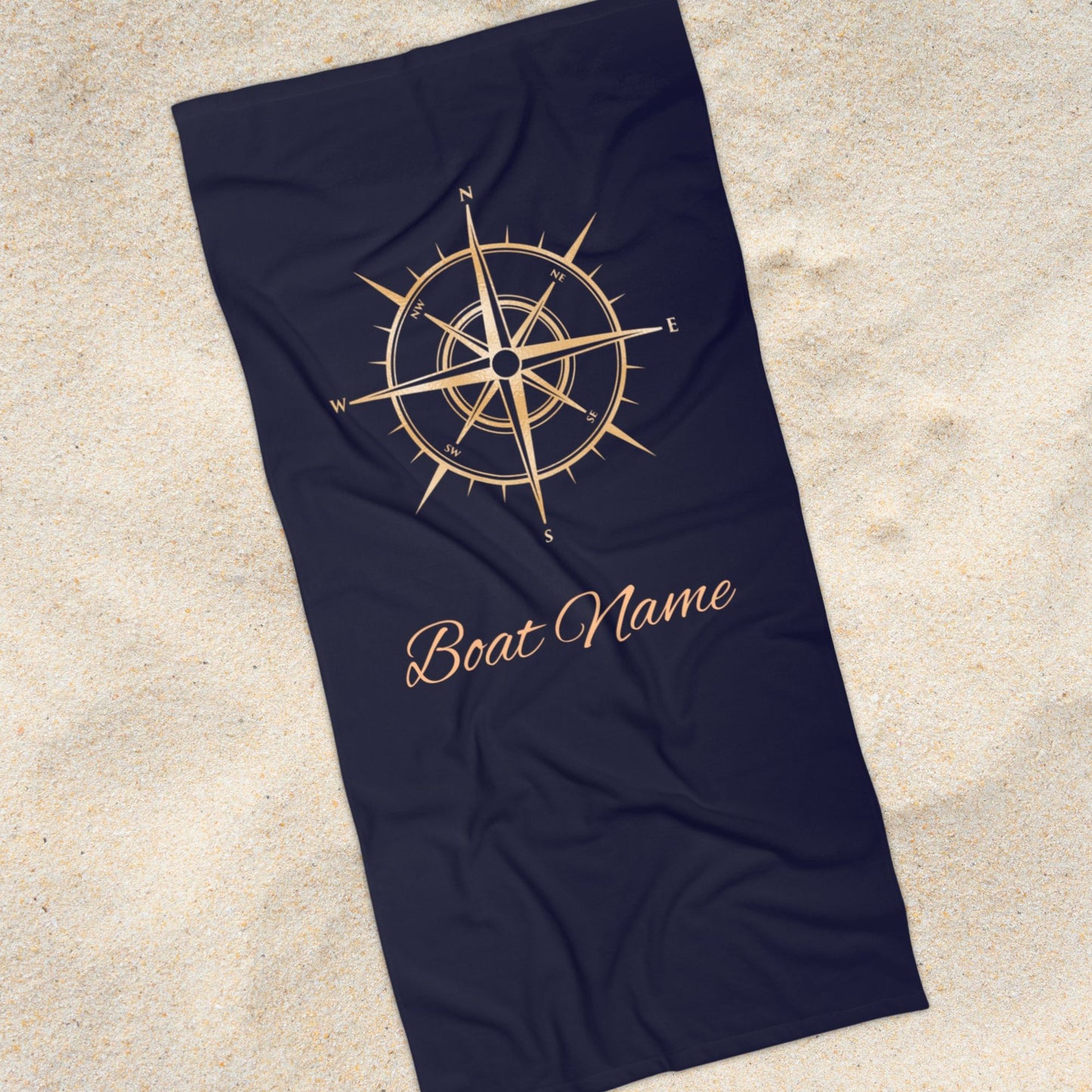 Navy Blue Gold Compass Towel