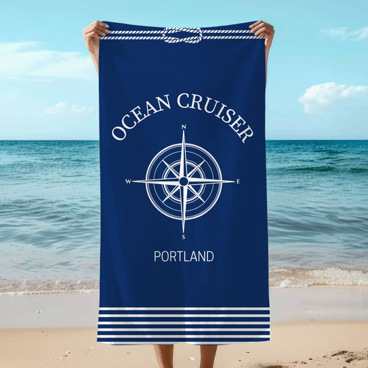 Custom Boat Towel - Compass Design, Luxury Beach or Pool Towel