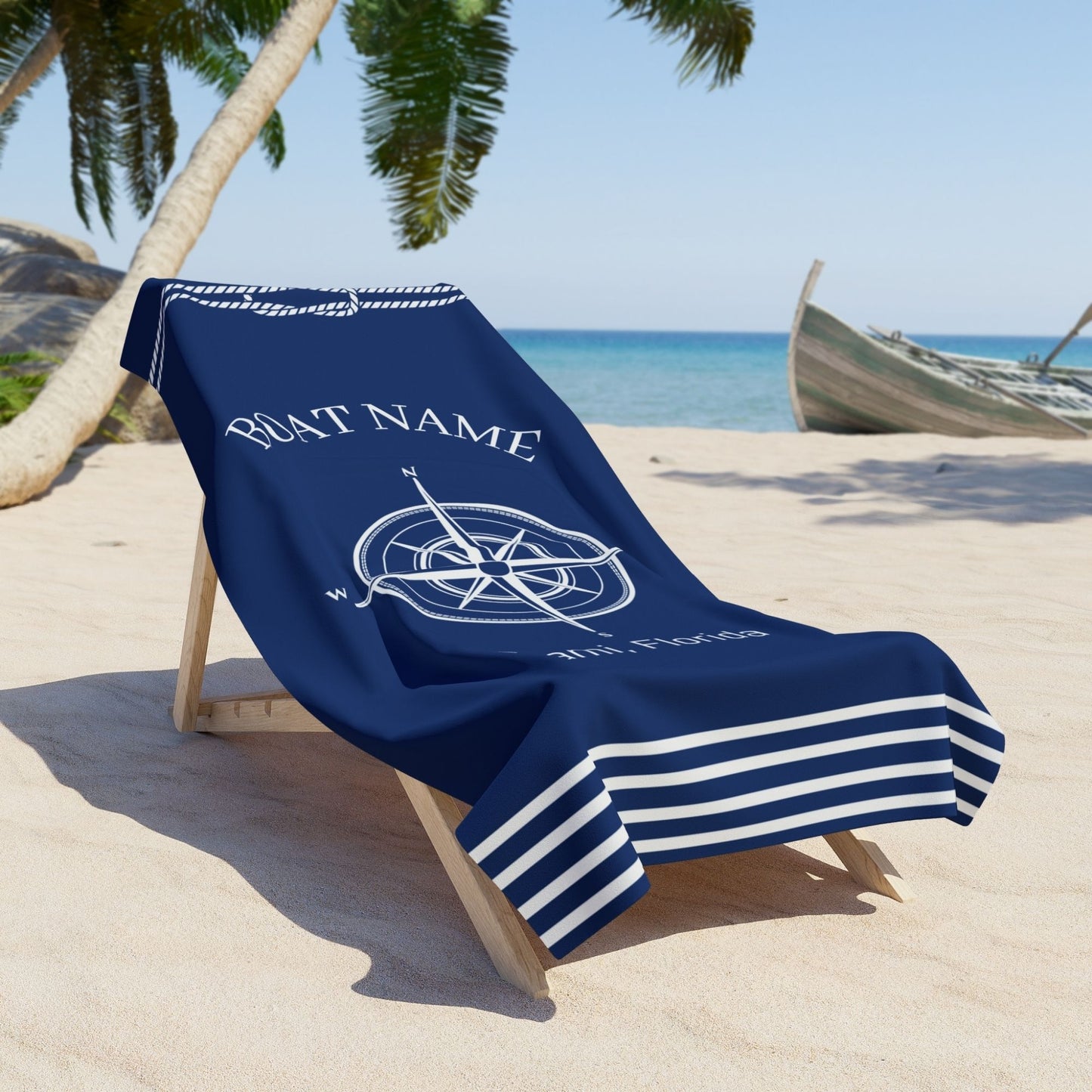 Custom Boat Towel - Compass Design, Luxury Beach or Pool Towel