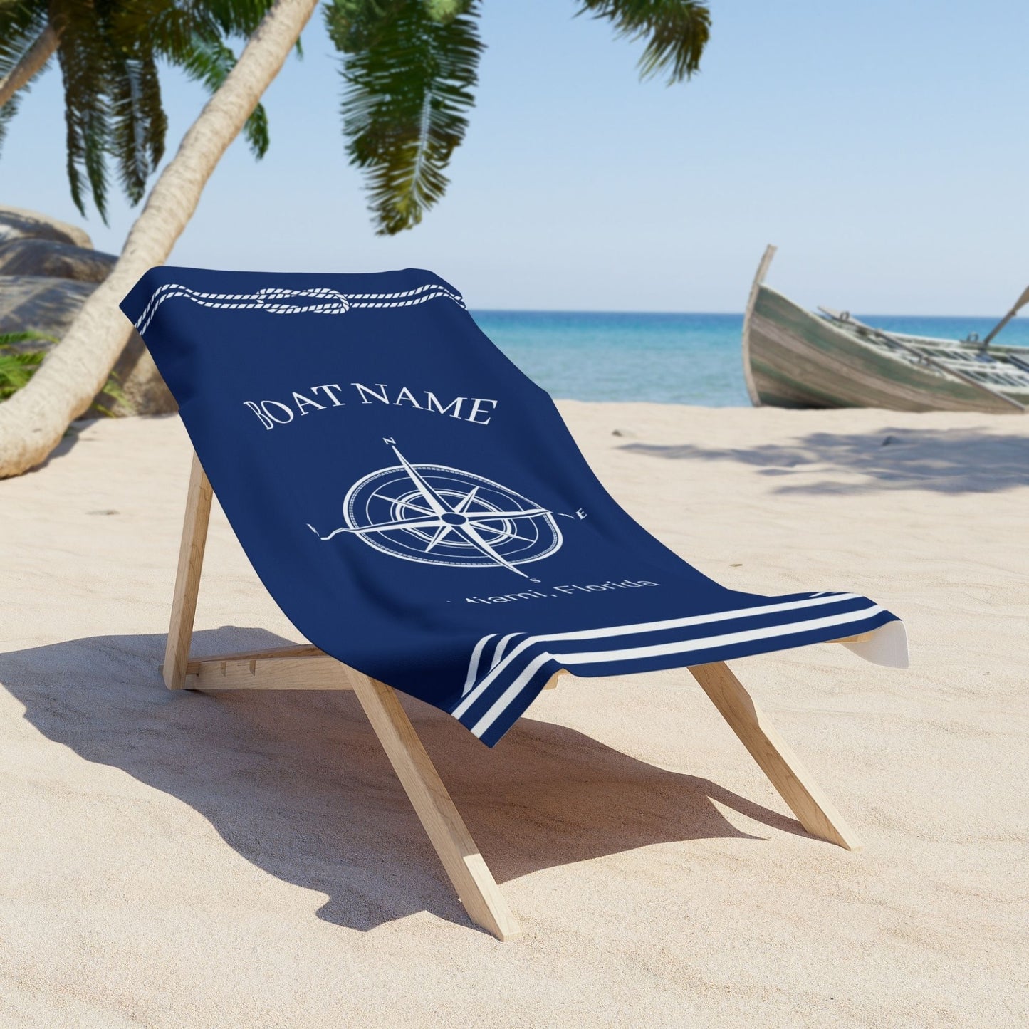 Custom Boat Towel - Compass Design, Luxury Beach or Pool Towel