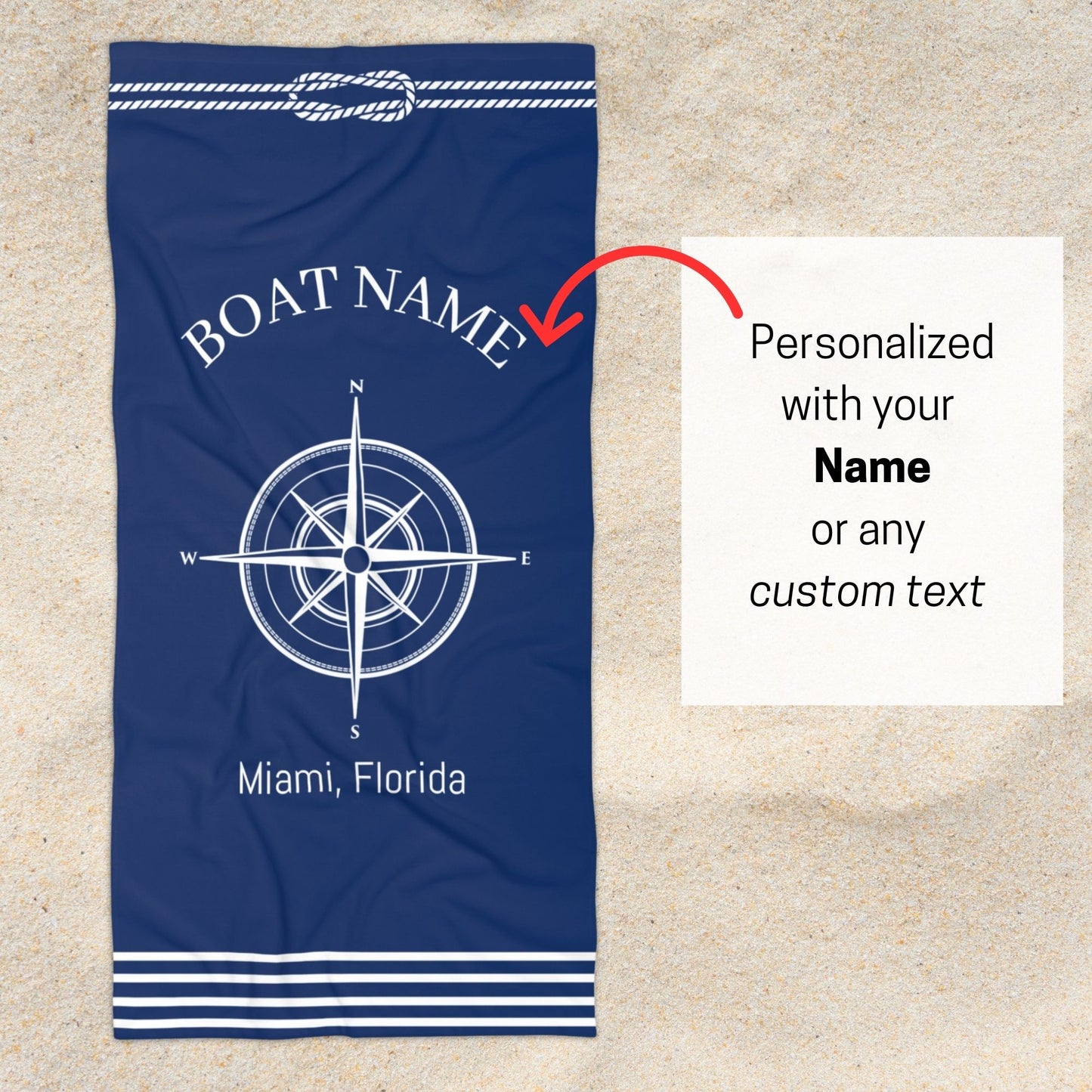Custom Boat Towel - Compass Design, Luxury Beach or Pool Towel