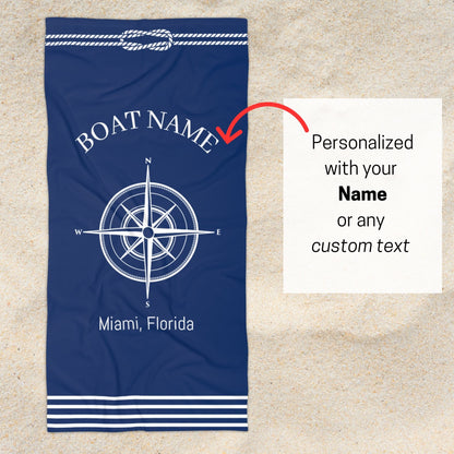 Custom Boat Towel - Compass Design, Luxury Beach or Pool Towel