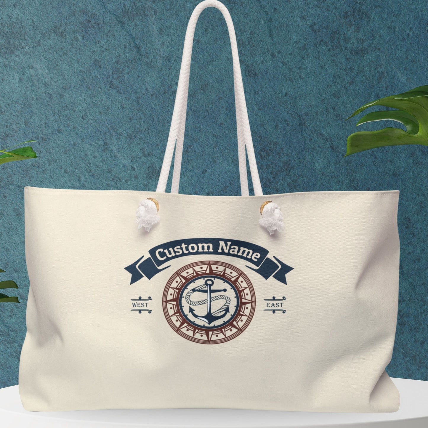 Personalized Beige Nautical Weekender Bag with Anchor & Compass