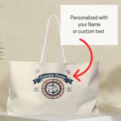 Personalized Beige Nautical Weekender Bag with Anchor & Compass