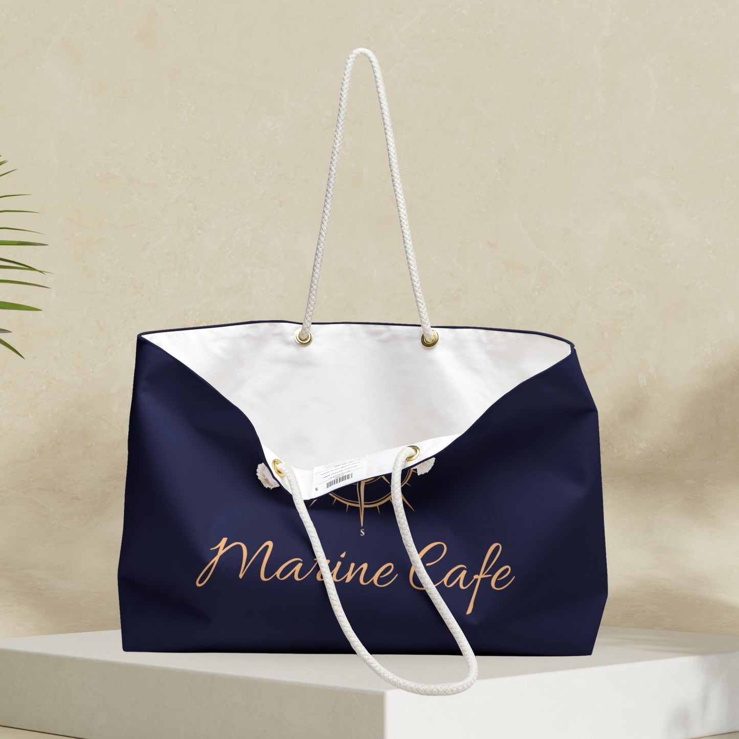 Navy Blue Nautical Weekender Bag – Personalized Sailing Tote with Compass Design
