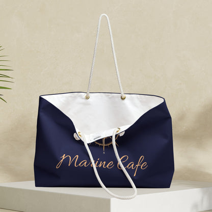 Navy Blue Nautical Weekender Bag – Personalized Sailing Tote with Compass Design