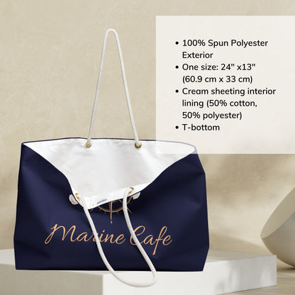Navy Blue Nautical Weekender Bag – Personalized Sailing Tote with Compass Design