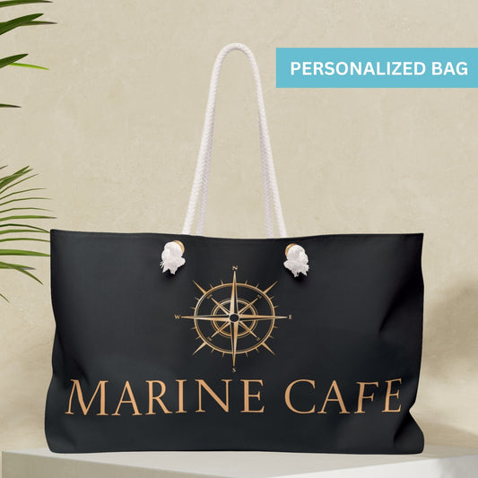 Black Nautical Weekender Bag with Gold Compass