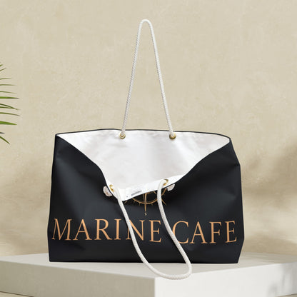 Black Nautical Weekender Bag with Gold Compass