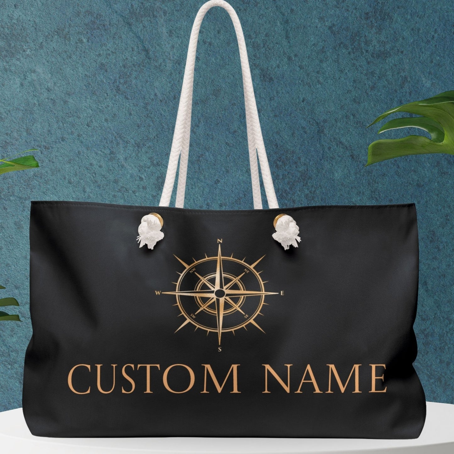 Black Nautical Weekender Bag with Gold Compass