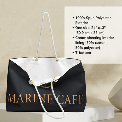 Black Nautical Weekender Bag with Gold Compass