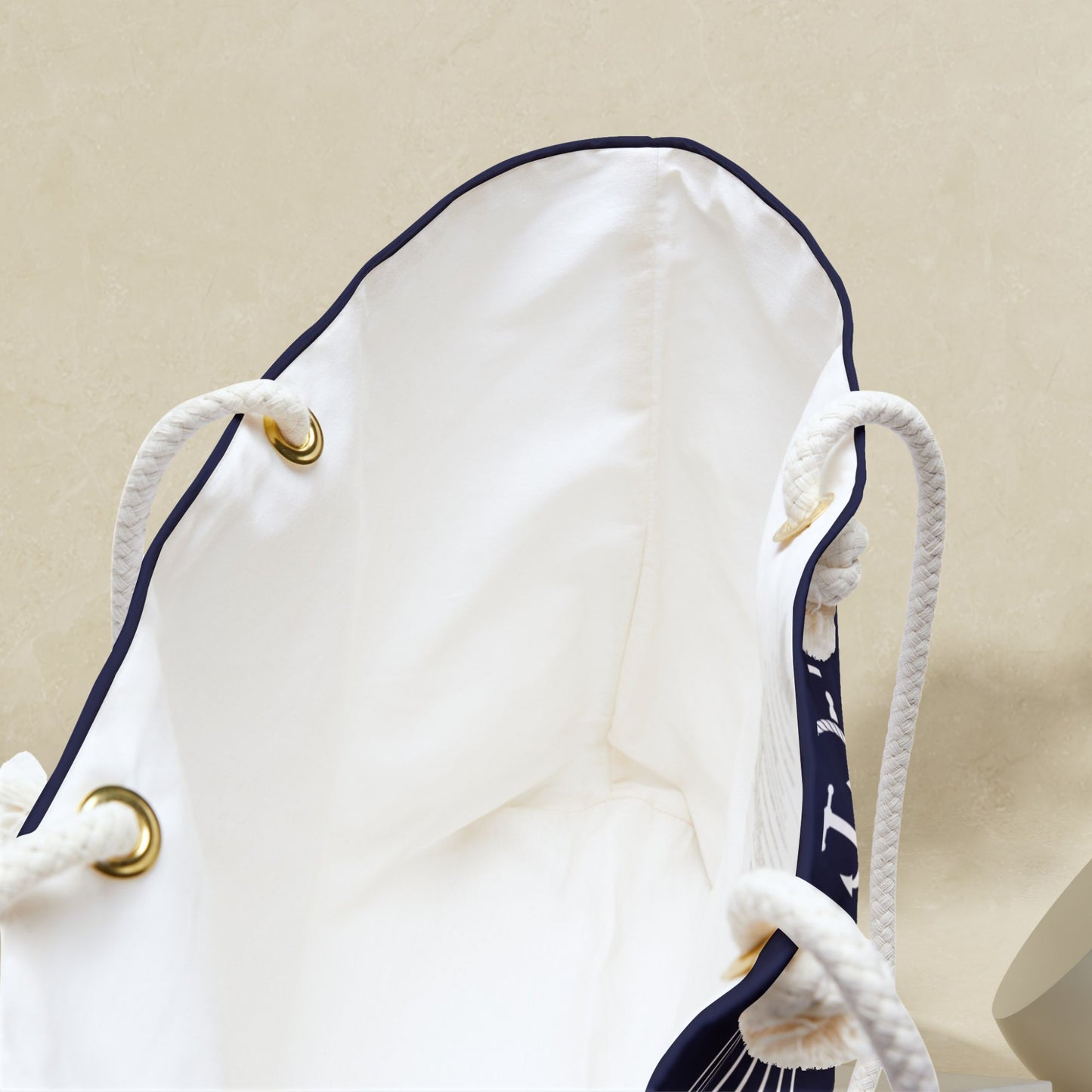 Navy Blue Nautical Weekender Bag with Ship Wheel Anchor and Stripes