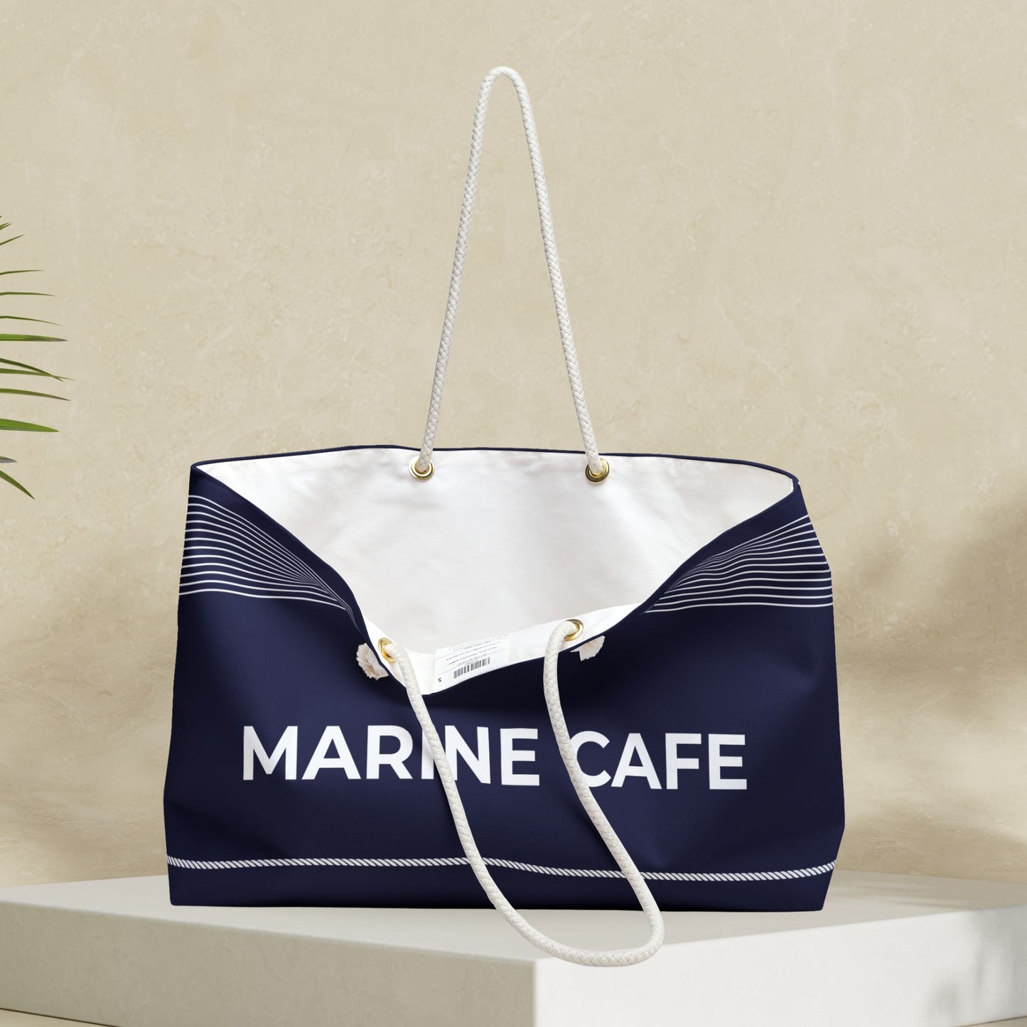 Navy Blue Nautical Weekender Bag with Ship Wheel Anchor and Stripes