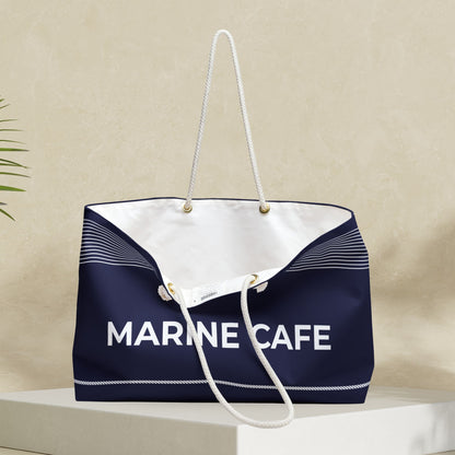 Navy Blue Nautical Weekender Bag with Ship Wheel Anchor and Stripes
