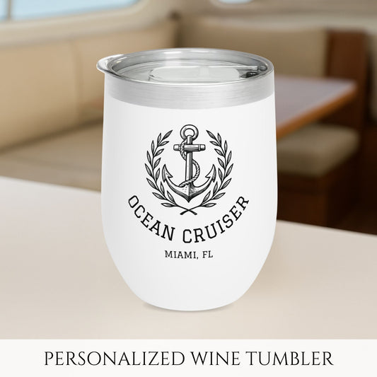 Personalized Anchor Wine Tumbler - Stainless Steel 12oz