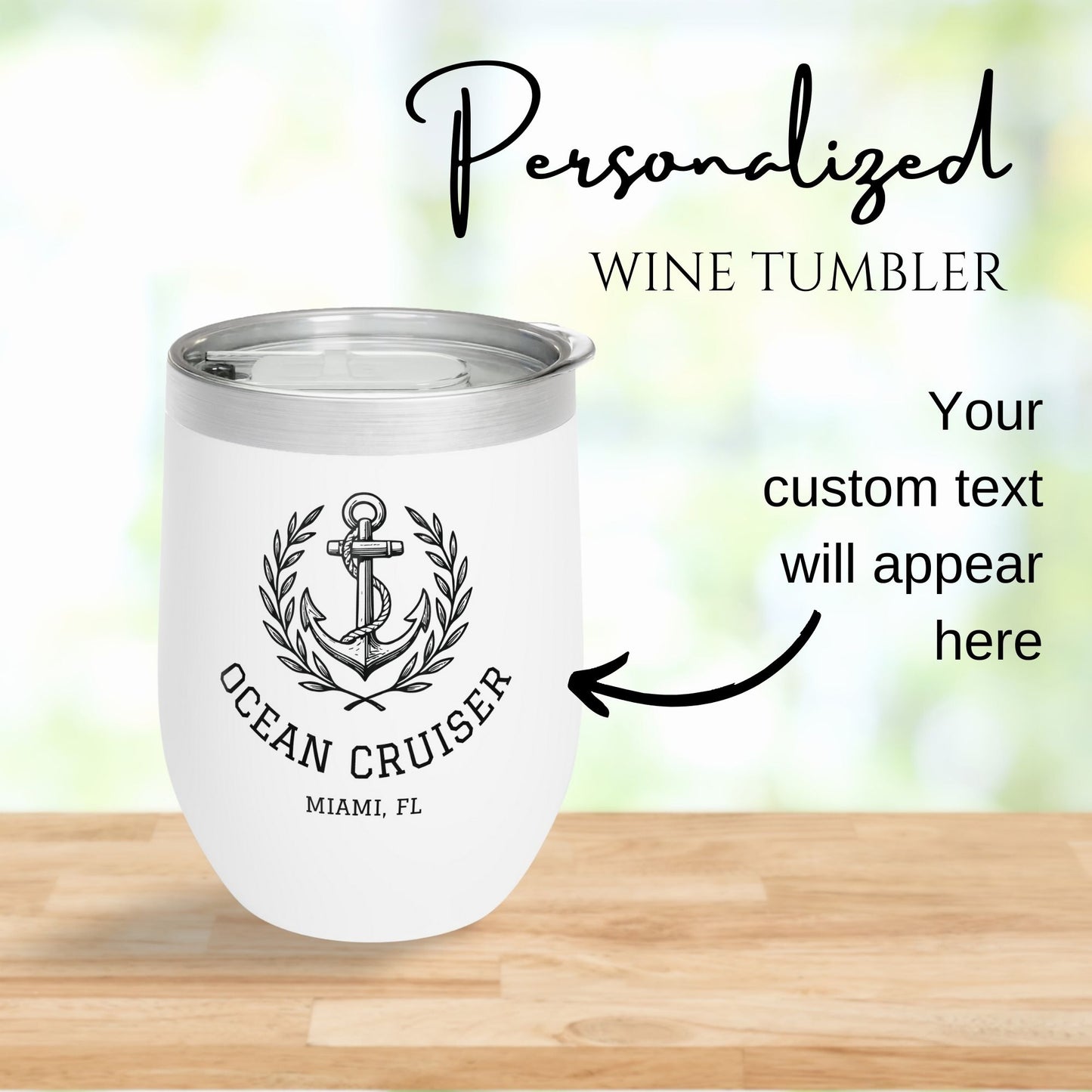 Personalized Anchor Wine Tumbler - Stainless Steel 12oz
