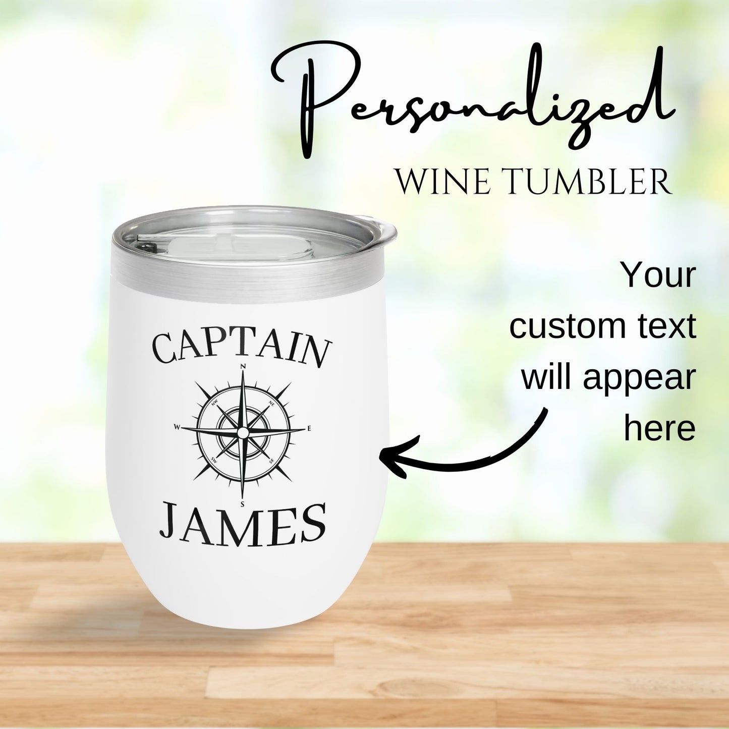 Personalized Compass Wine Tumbler - Stainless Steel 12oz