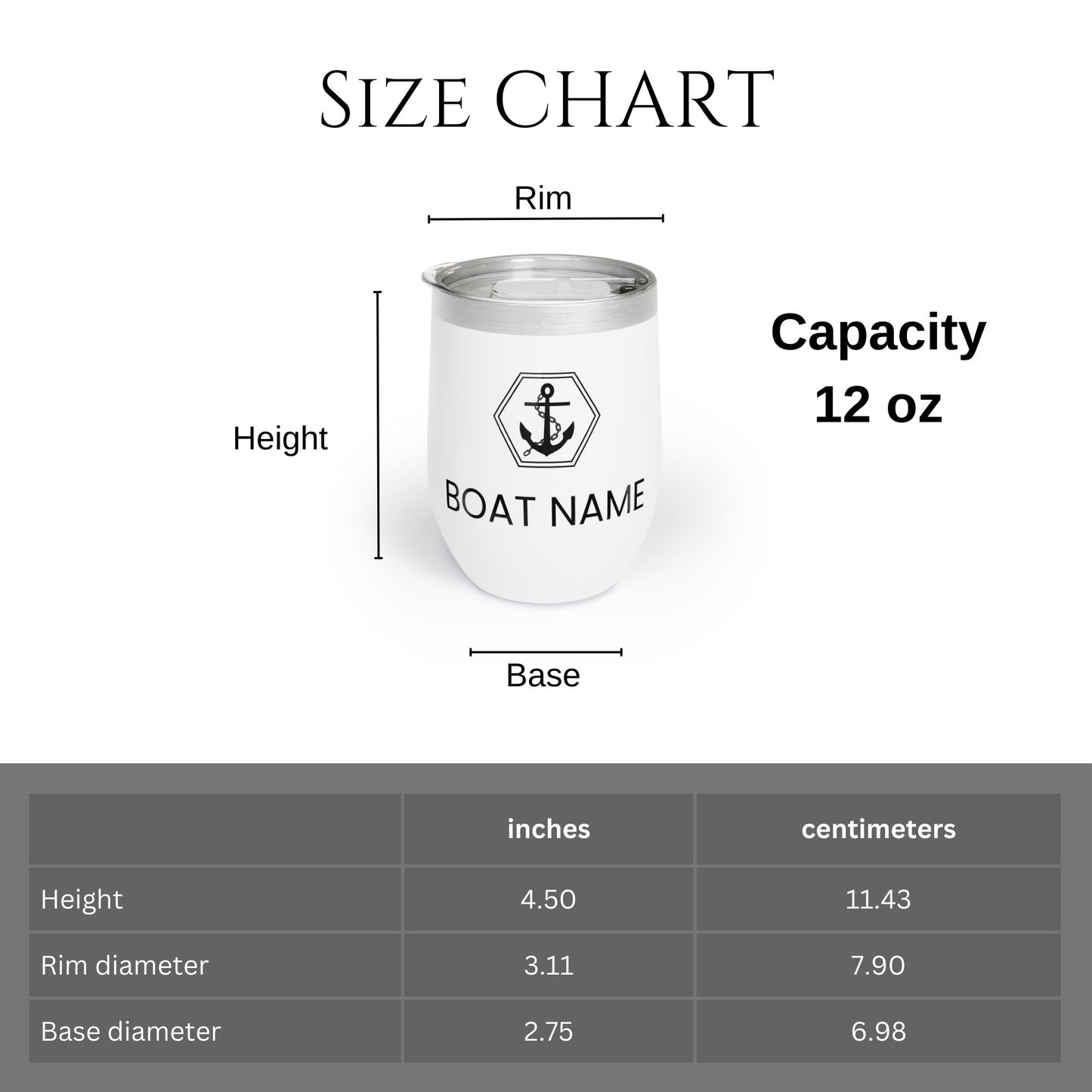 Personalized Anchor Wine Tumbler - Stainless Steel 12oz