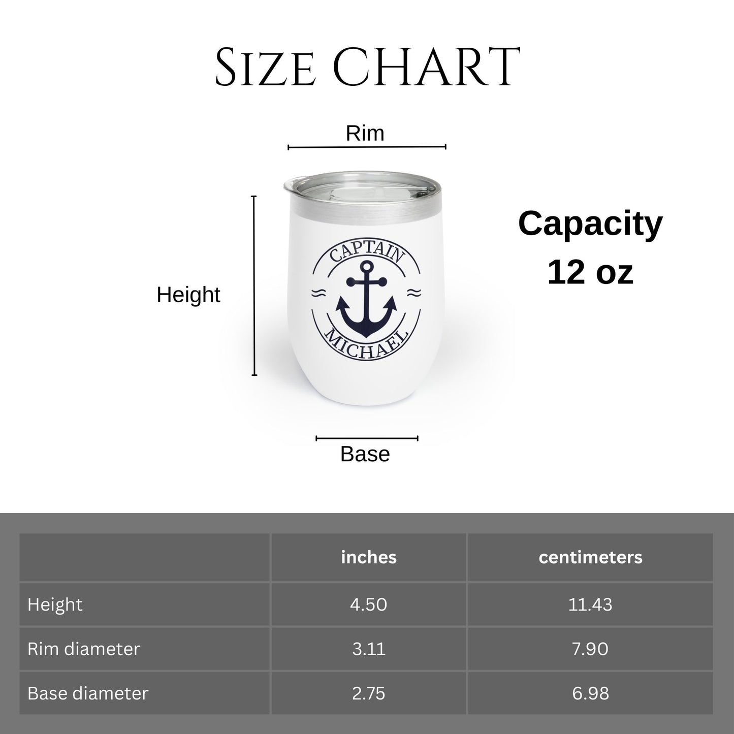 Personalized Anchor Wine Tumbler - Stainless Steel 12oz