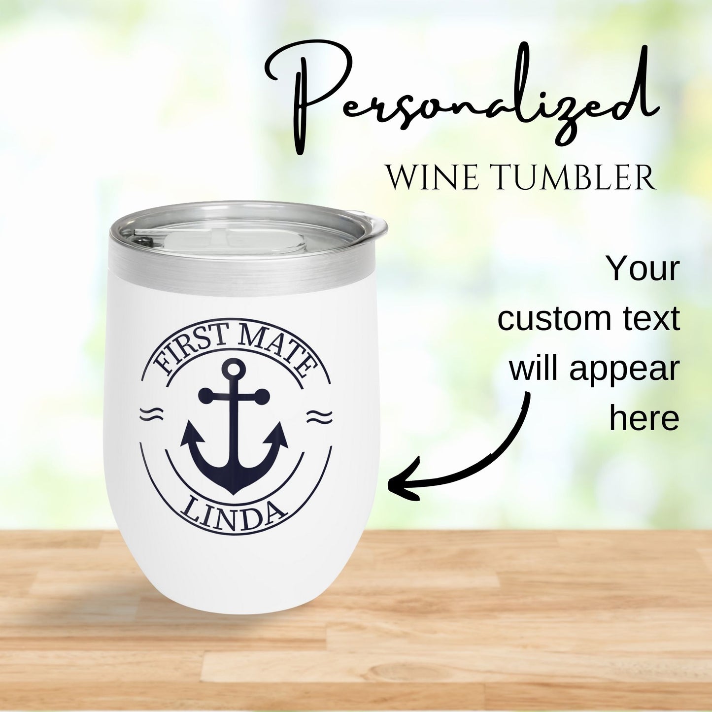 Personalized Anchor Wine Tumbler - Stainless Steel 12oz
