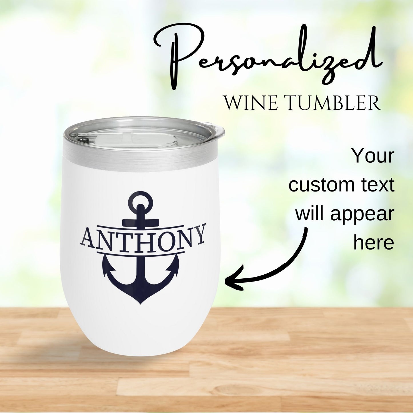 Personalized Split Anchor Wine Tumbler - Stainless Steel 12oz