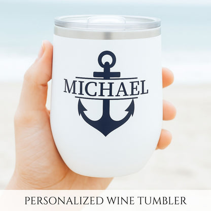 Personalized Split Anchor Wine Tumbler - Stainless Steel 12oz