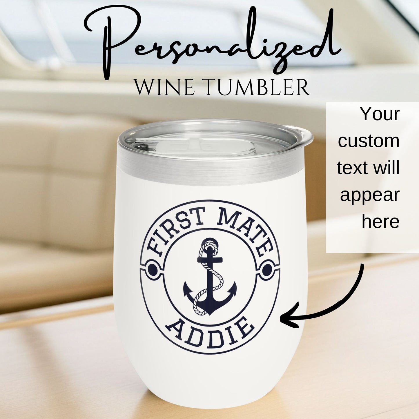 Personalized Anchor Wine Tumbler - Stainless Steel 12oz