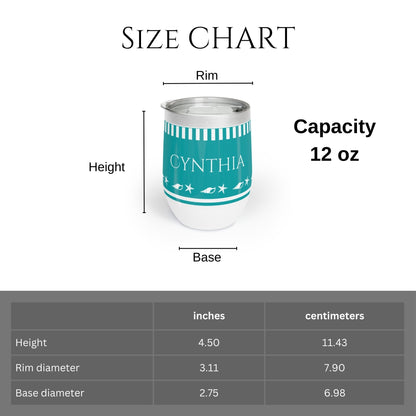 Personalized Seashell Wine Tumbler - Aqua Stainless Steel 12oz