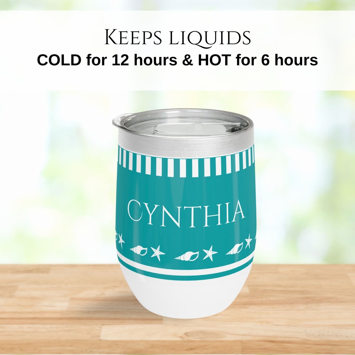 Personalized Seashell Wine Tumbler - Aqua Stainless Steel 12oz