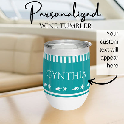 Personalized Seashell Wine Tumbler - Aqua Stainless Steel 12oz