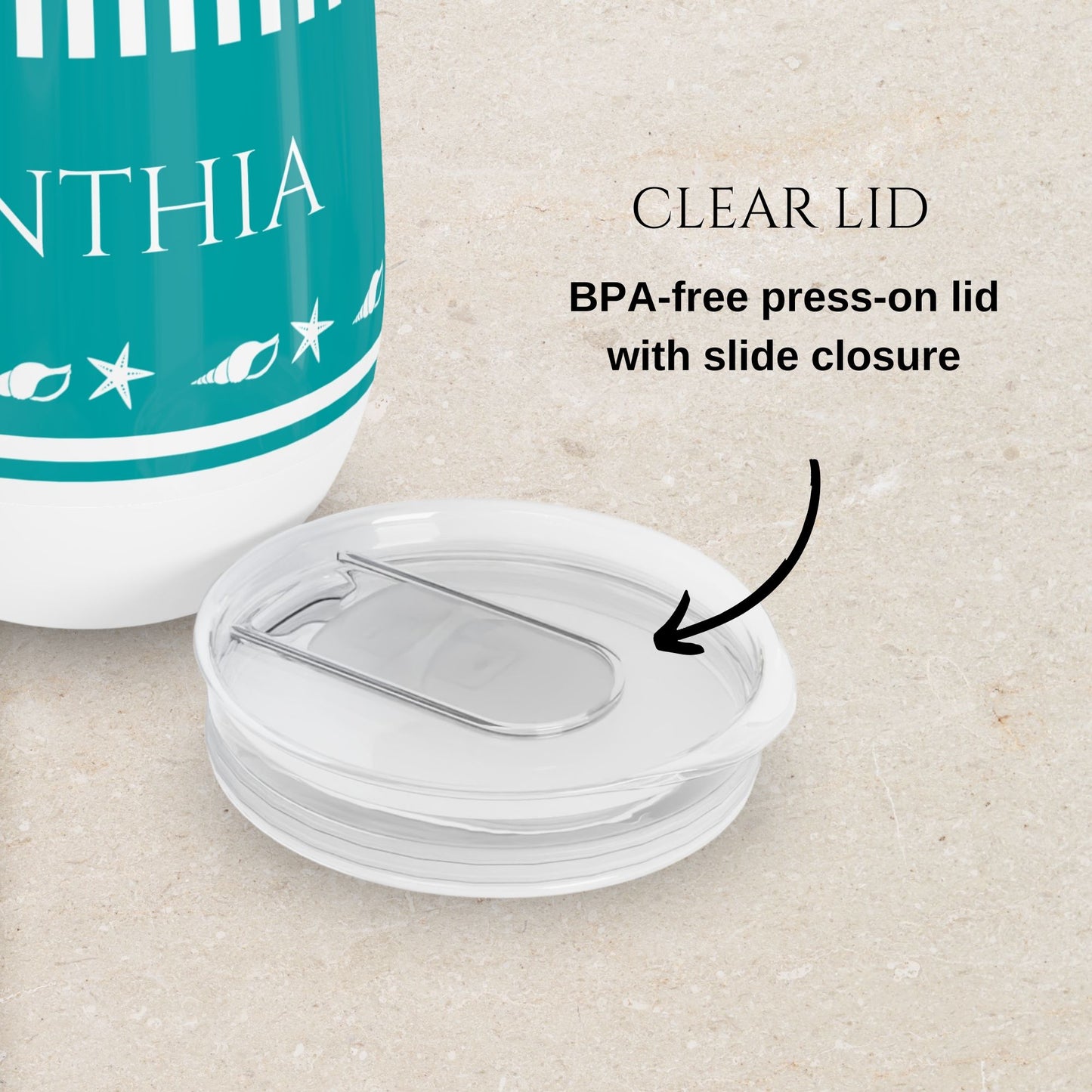 Personalized Seashell Wine Tumbler - Aqua Stainless Steel 12oz