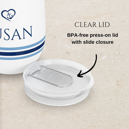 Personalized Nautical Wine Tumbler - Anchor & Heart Stainless Steel 12oz