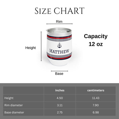 Personalized Nautical Wine Tumbler - Anchor & Compass Stainless Steel 12oz