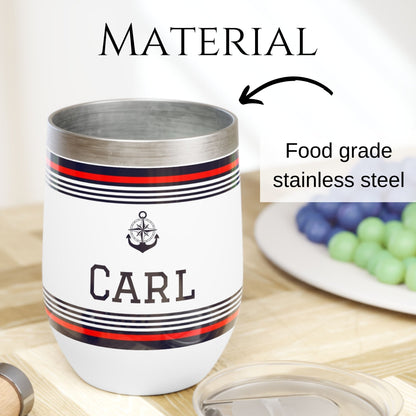 Personalized Nautical Wine Tumbler - Anchor & Compass Stainless Steel 12oz