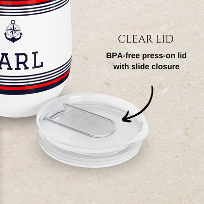 Personalized Nautical Wine Tumbler - Anchor & Compass Stainless Steel 12oz