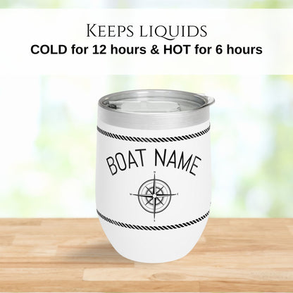 Compass Wine Tumbler - Nautical Rope Border Stainless Steel 12oz