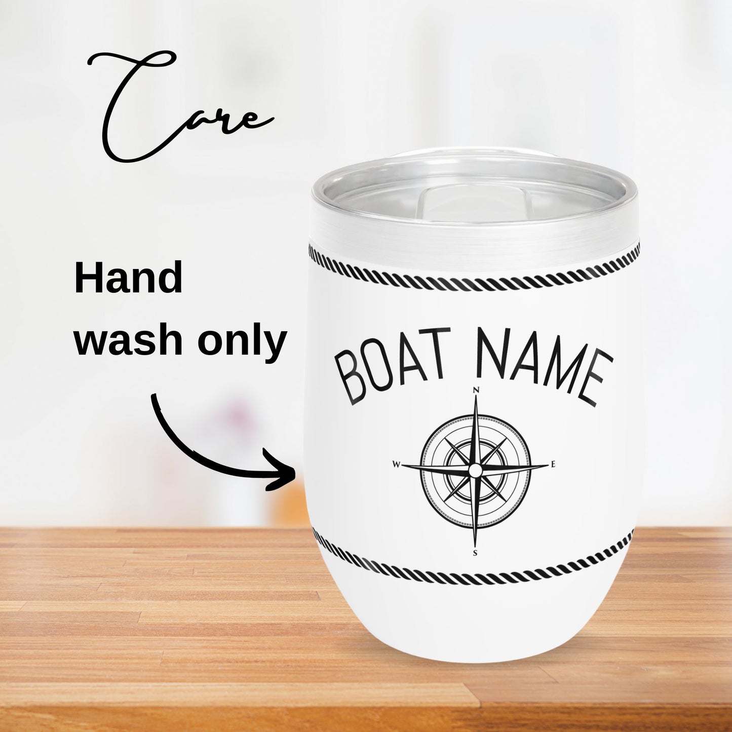 Compass Wine Tumbler - Nautical Rope Border Stainless Steel 12oz