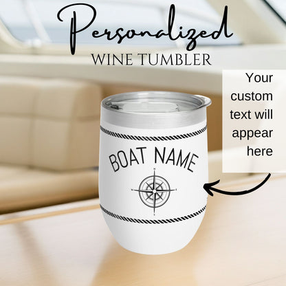 Compass Wine Tumbler - Nautical Rope Border Stainless Steel 12oz