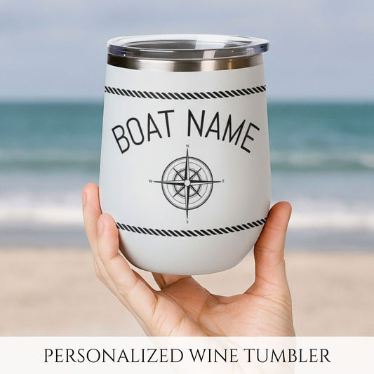 Compass Wine Tumbler - Nautical Rope Border Stainless Steel 12oz