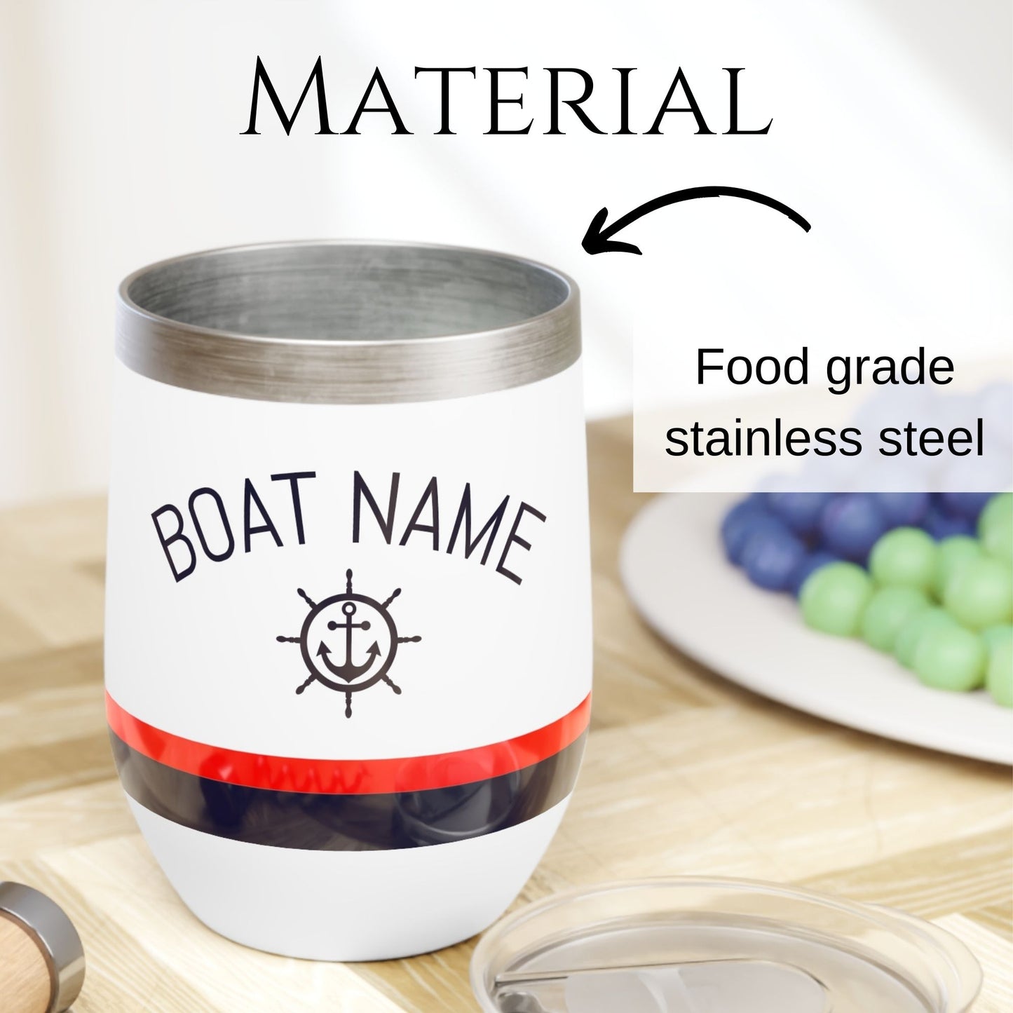 Personalized Ship Wheel Wine Tumbler - Stainless Steel 12oz