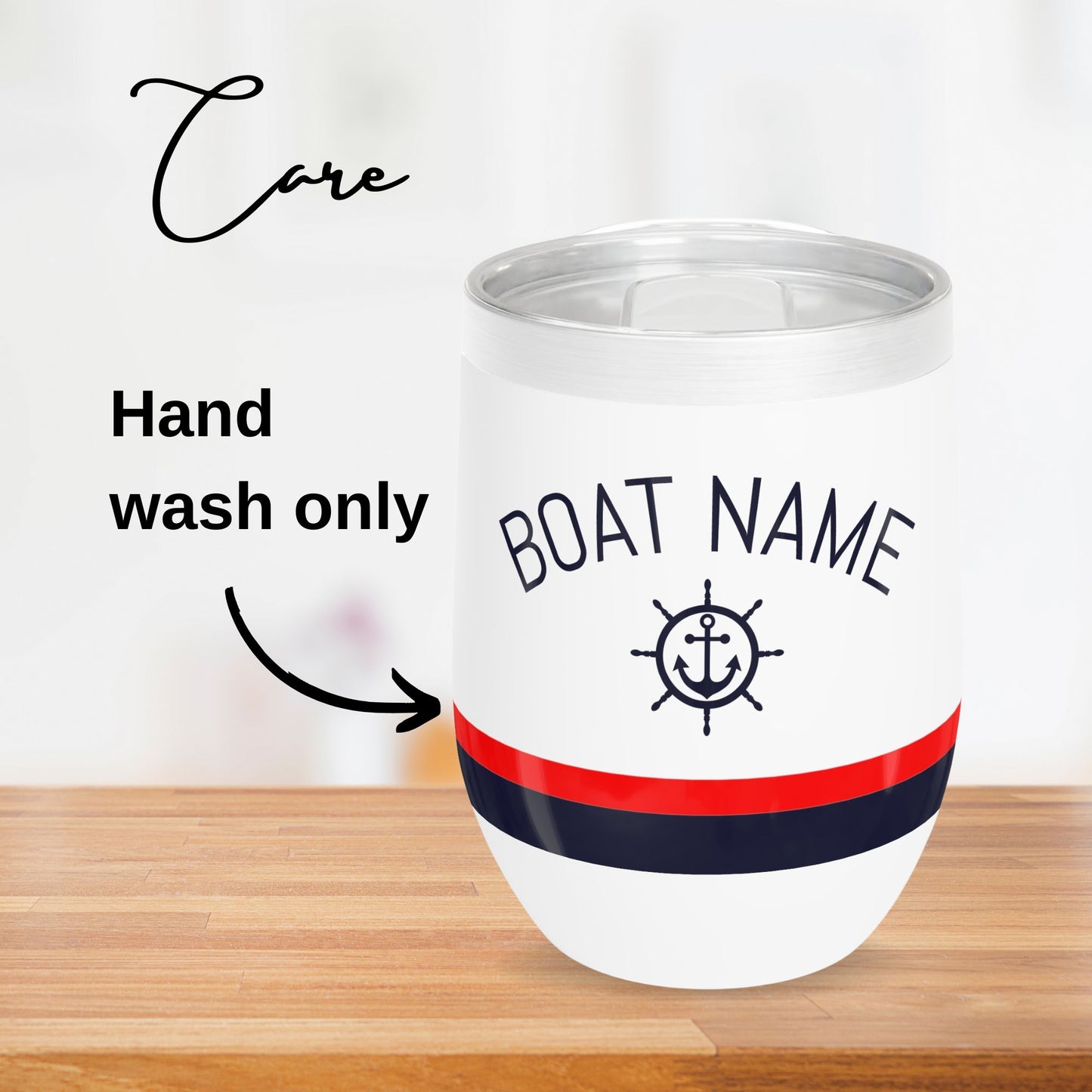 Personalized Ship Wheel Wine Tumbler - Stainless Steel 12oz